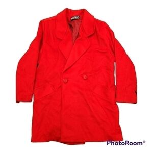 80s Oversized Pleated Red Wool Coat